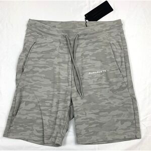 Alphalete Essential Shorts Mens Medium Silver Camo Drawstring Gym Athletic